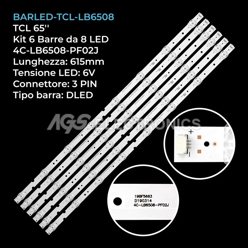 kit 6 barre LED retroilluminazione per TCL 65 pollici modello 65DP628X1