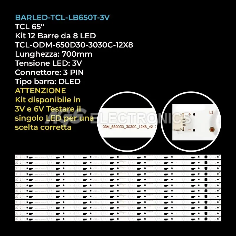 kit 12 barre LED retroilluminazione per Thomson 65 pollici modello 65UB6406