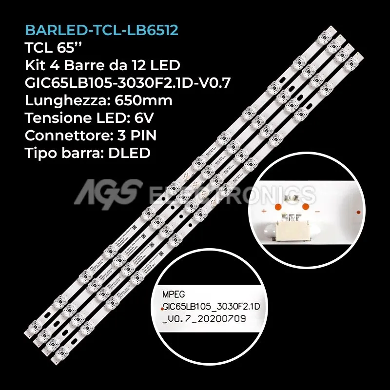 kit 4 barre LED retroilluminazione per TCL 65 pollici modello 65P616