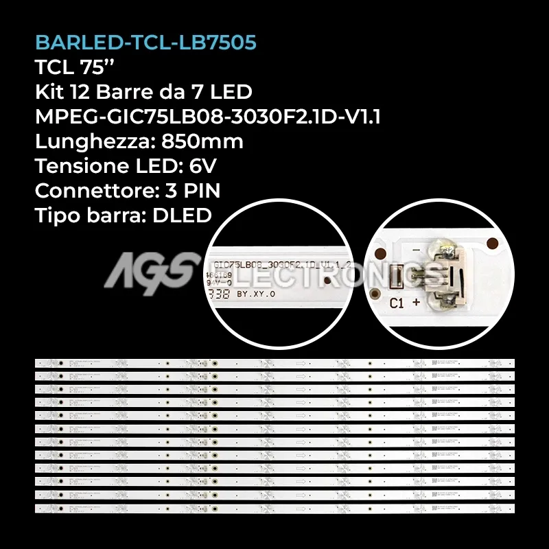 kit 12 barre LED retroilluminazione per TCL 75 pollici modello 75S421
