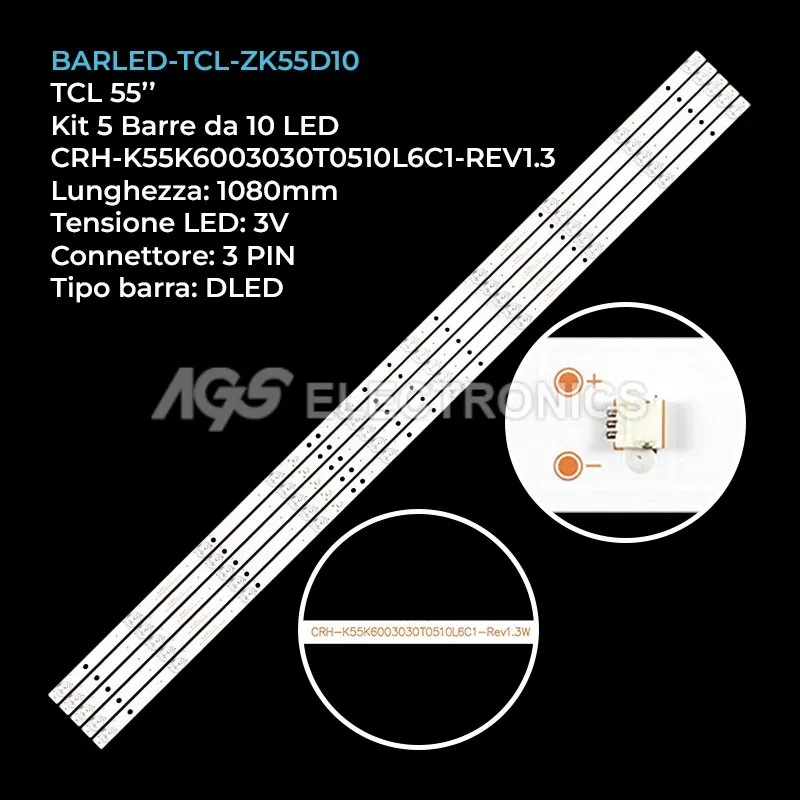 kit 5 barre LED retroilluminazione per TCL 55 pollici modello LED55C8U