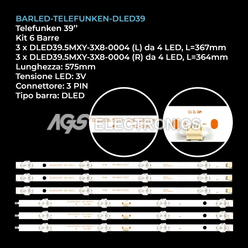 kit 6 barre LED retroilluminazione per Telefunken 39 pollici modello TFLED40S03T2