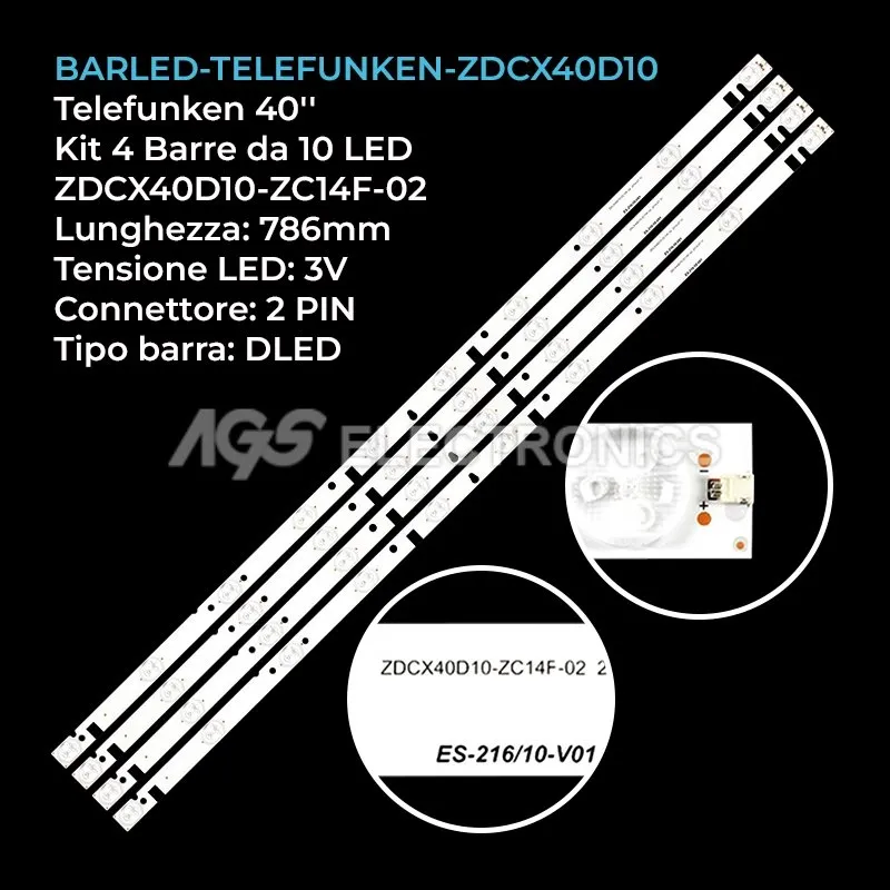 kit 4 barre LED retroilluminazione per Telefunken 40 pollici modello TFLED40S28T2
