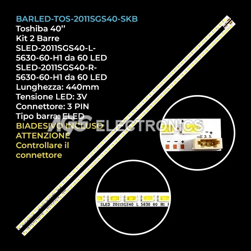 kit 2 barre LED retroilluminazione per Toshiba 40 pollici modello LTA400HM15