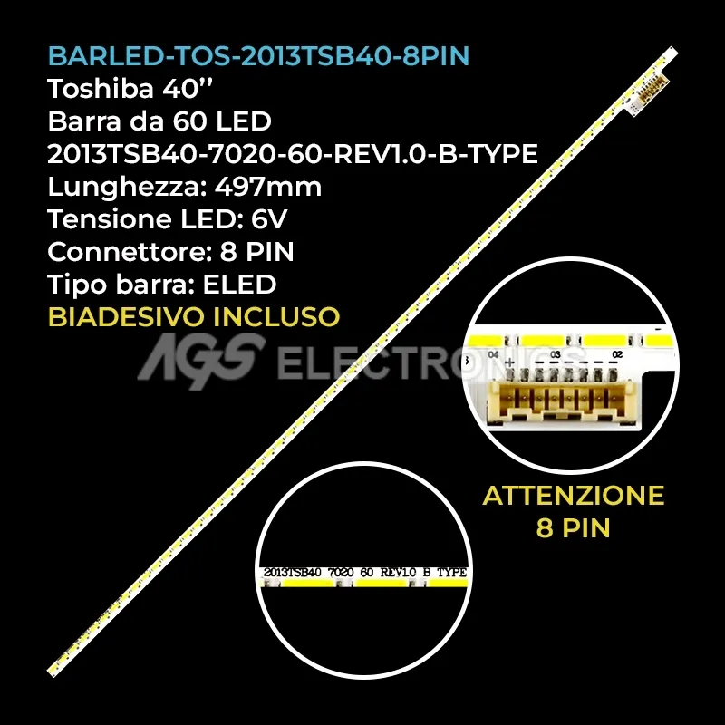 kit 1 barre LED retroilluminazione per Toshiba 40 pollici modello 40L7335D