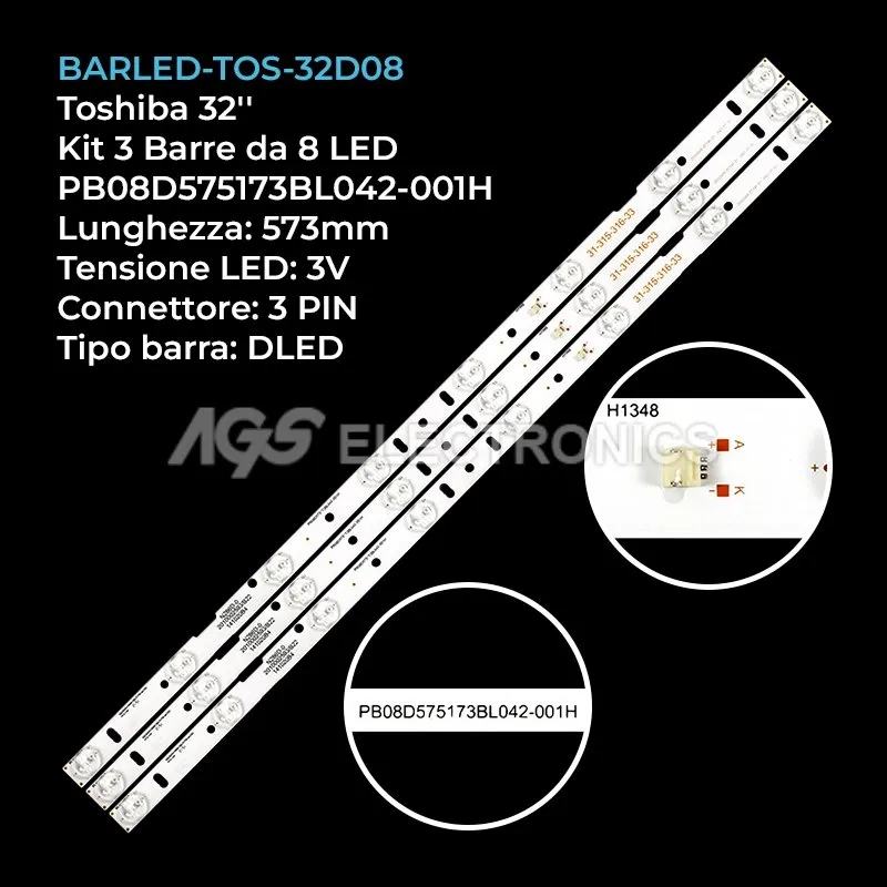 kit 3 barre LED retroilluminazione per Hitachi 32 pollici modello 32HXC05