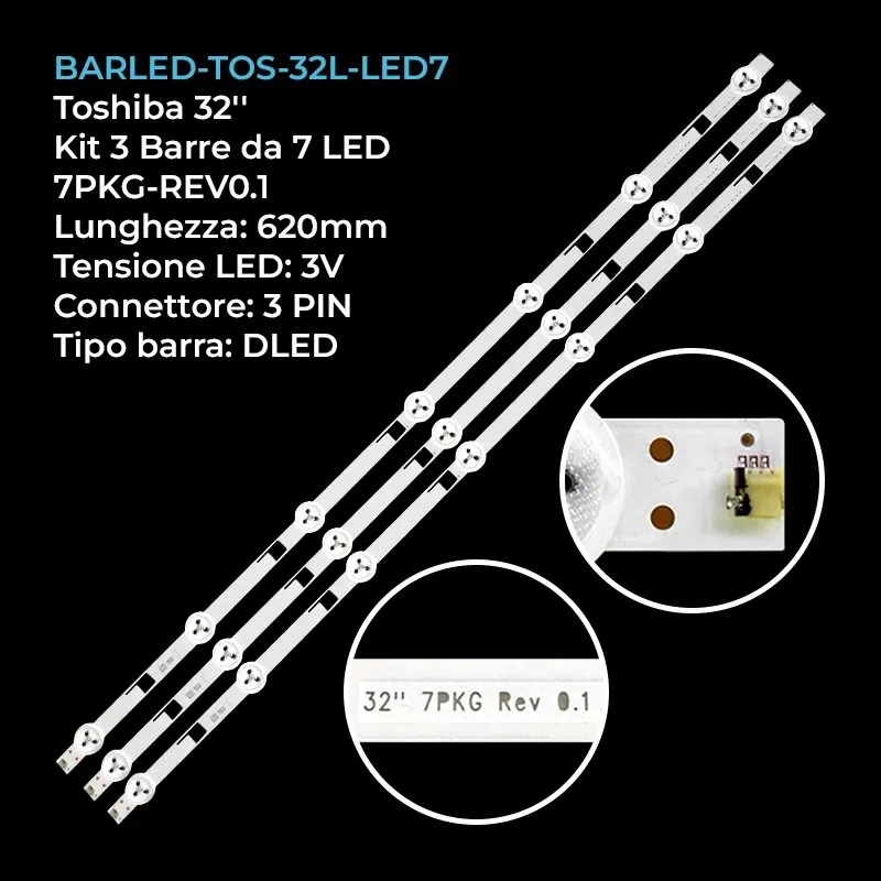 kit 3 barre LED retroilluminazione per Toshiba 32 pollici modello 32L2433D