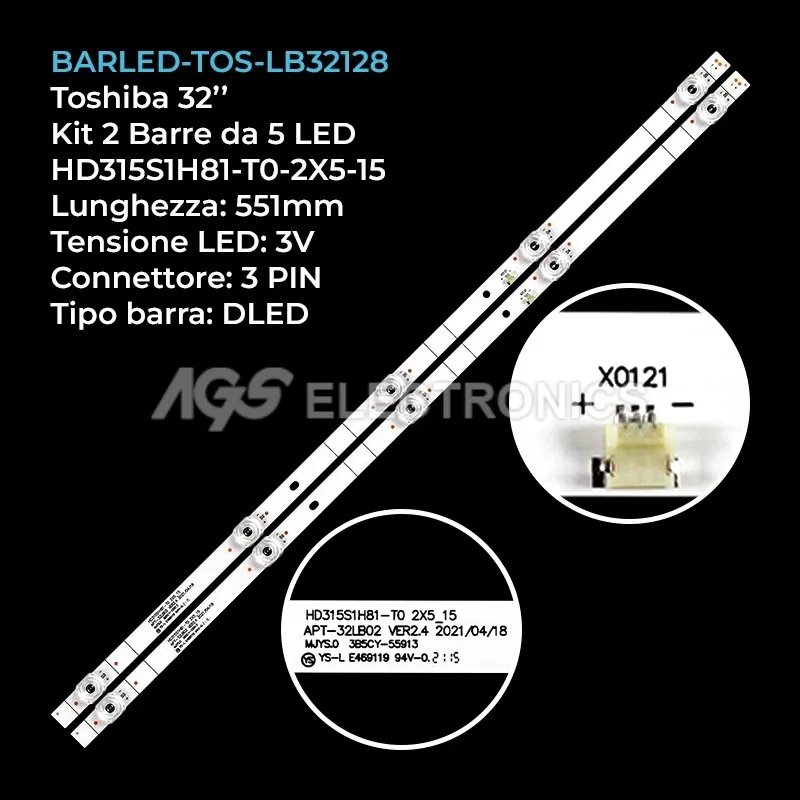kit 2 barre LED retroilluminazione per Hisense 32 pollici modello H32B5100