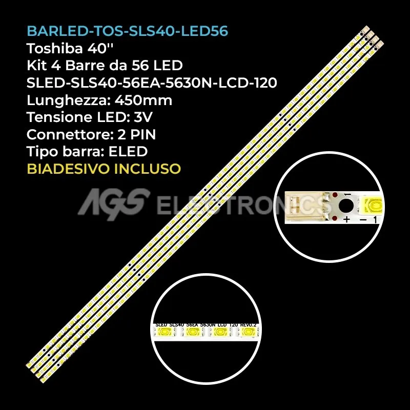 kit 4 barre LED retroilluminazione per Toshiba 40 pollici modello 40FF1C