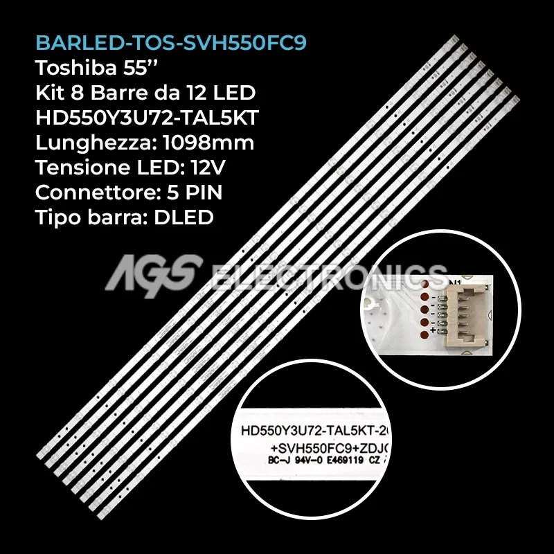 kit 8 barre LED retroilluminazione per Hisense 55 pollici modello 55U72Q