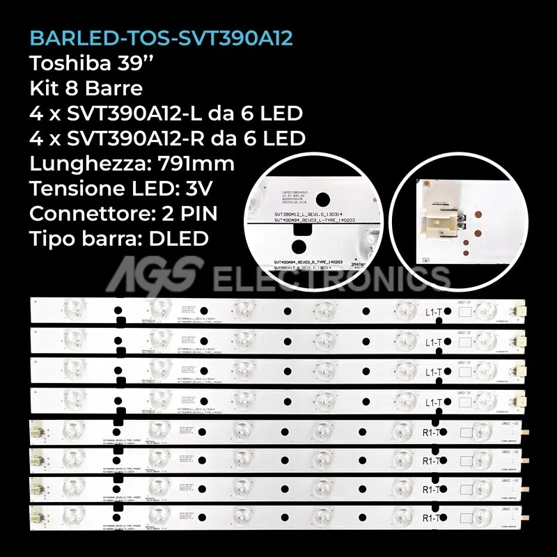 kit 8 barre LED retroilluminazione per Toshiba 39 pollici modello 39P2300D