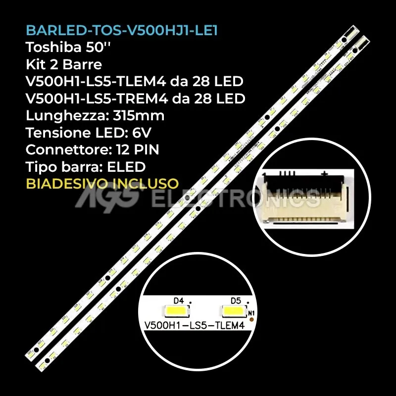 kit 2 barre LED retroilluminazione per TCL 50 pollici modello TCL50EM5