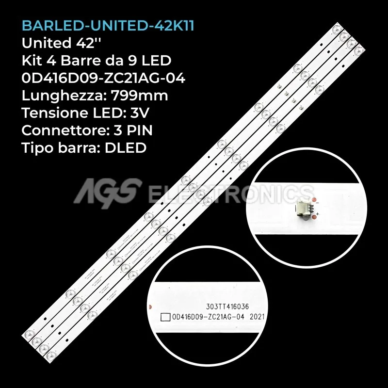 kit 4 barre LED retroilluminazione per United 42 pollici modello LED42HS27