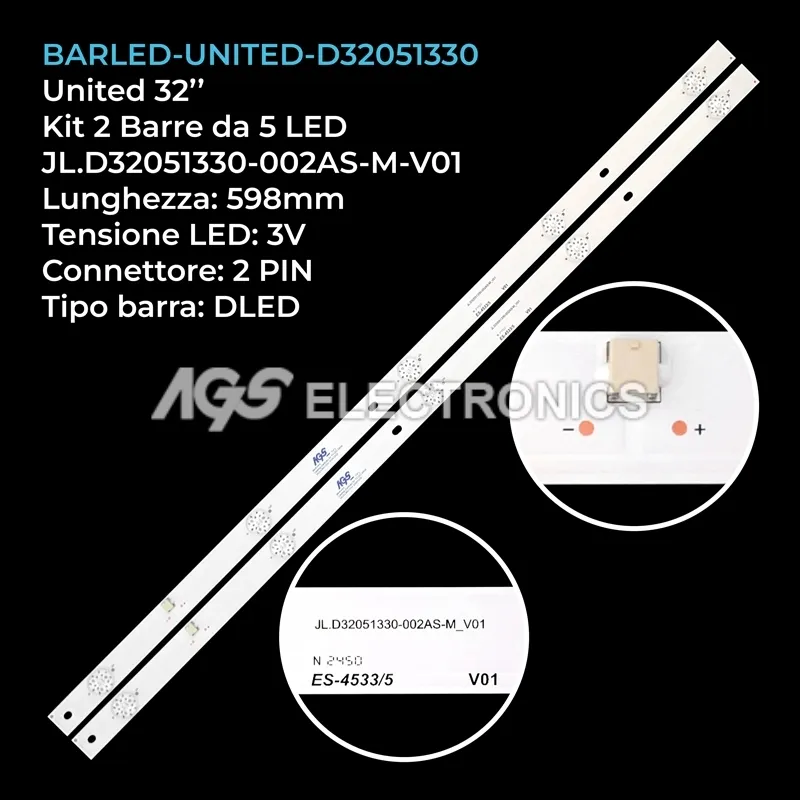 kit 2 barre LED retroilluminazione per United 32 pollici modello LED32H45