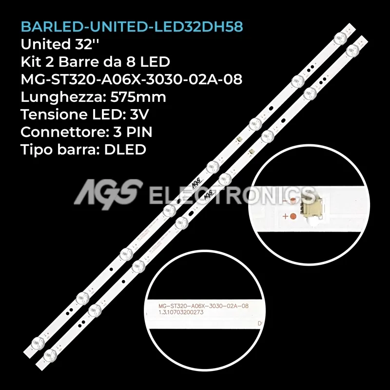 kit 2 barre LED retroilluminazione per United 32 pollici modello LED32DH58