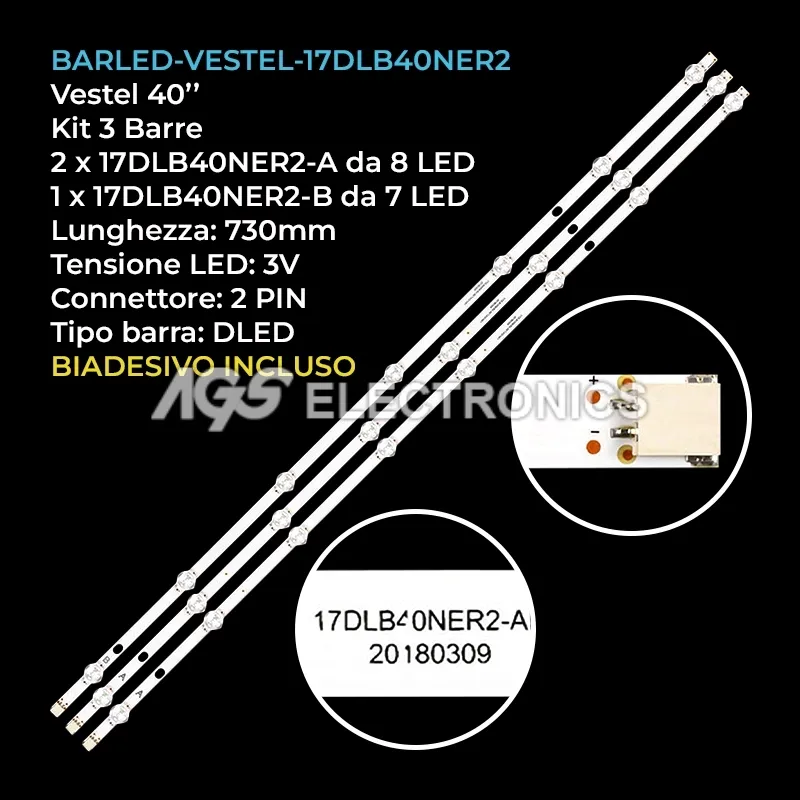 kit 3 barre LED retroilluminazione per Vestel 40 pollici pannello VES400UNDS2DN11