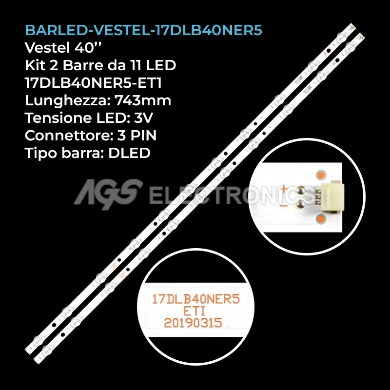 kit 2 barre LED retroilluminazione per Vestel 40 pollici modello 40FD5050