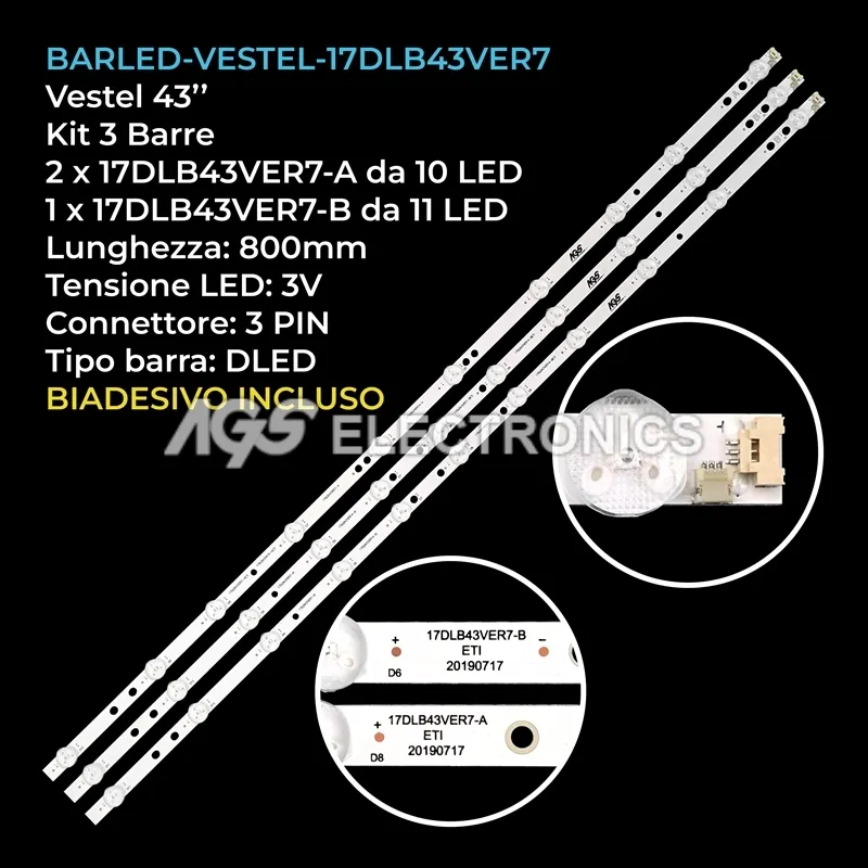 kit 3 barre LED retroilluminazione per Jvc 43 pollici modello LT43CF890B