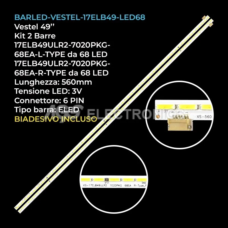 kit 2 barre LED retroilluminazione per Vestel 49 pollici modello 49UB9300