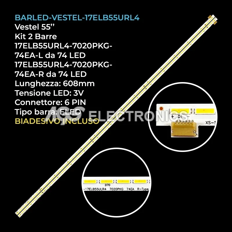 kit 2 barre LED retroilluminazione per Vestel 55 pollici modello 55FB7500