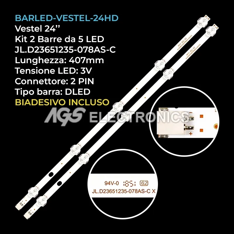 kit 2 barre LED retroilluminazione per Vestel 24 pollici modello 24HD5400