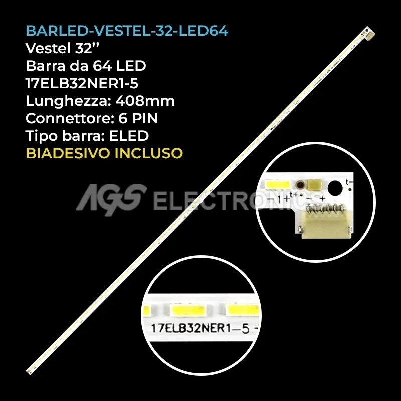 kit 1 barre LED retroilluminazione per Telefunken 32 pollici modello 32TH4025