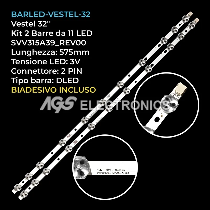 kit 2 barre LED retroilluminazione per Funai 32 pollici modello 32FDB555510