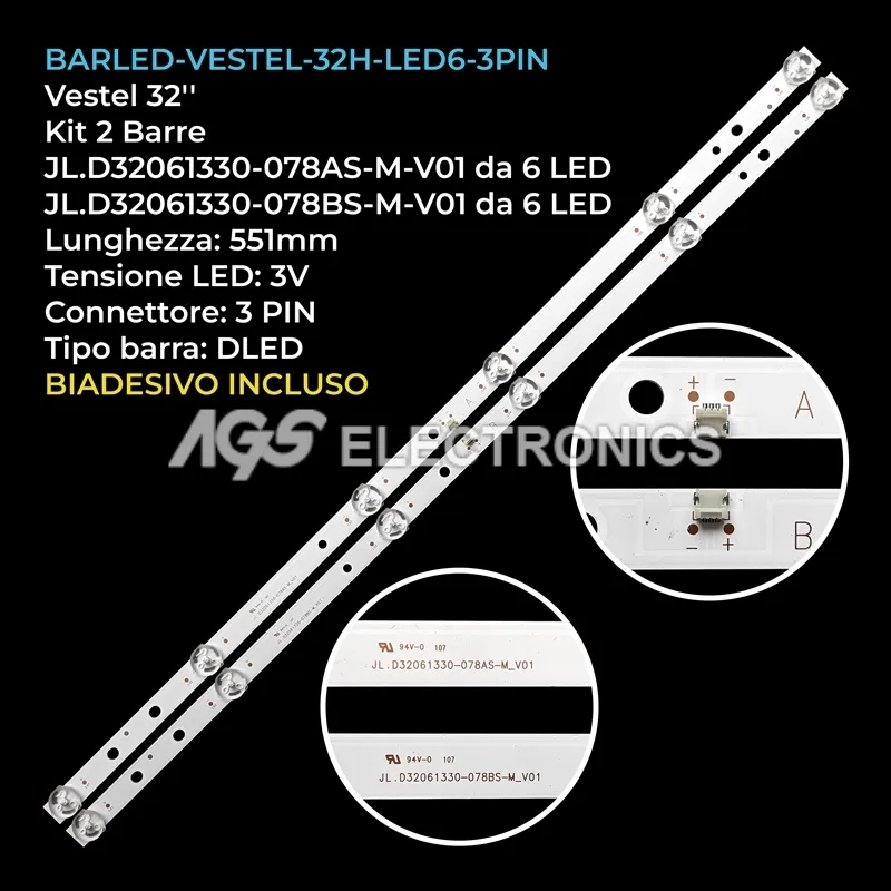 kit 2 barre LED retroilluminazione per Telefunken 32 pollici modello 29086392