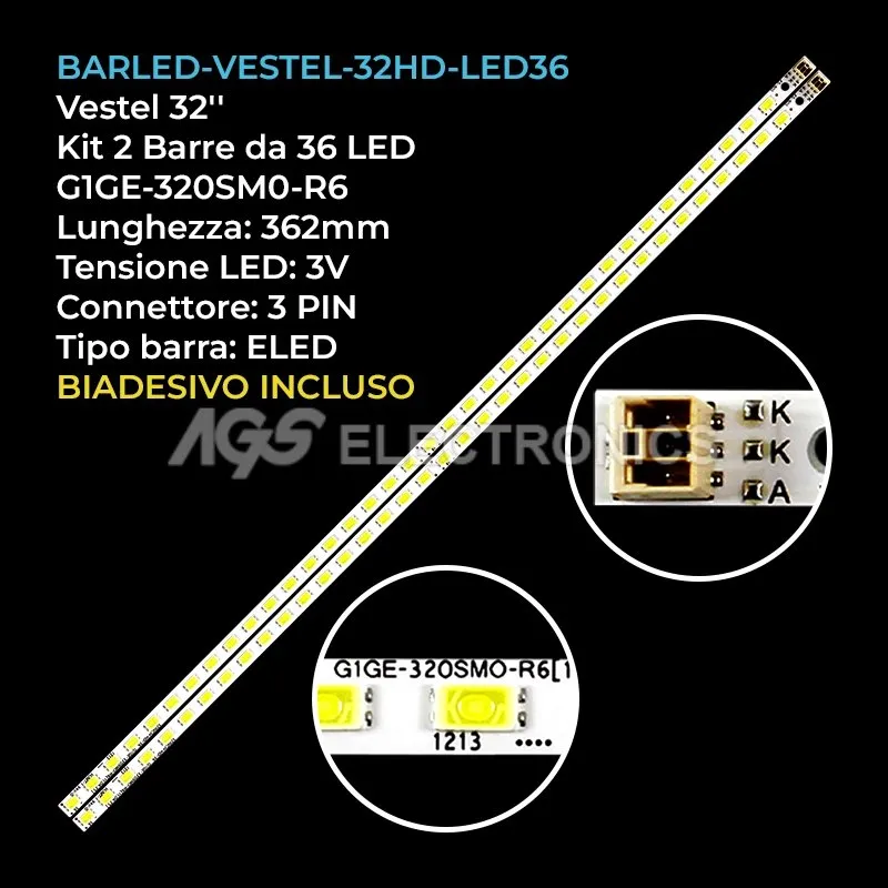kit 2 barre LED retroilluminazione per Akai 32 pollici modello AKTV325LED