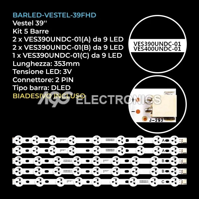 kit 5 barre LED retroilluminazione per Funai 39 pollici modello 40FDI751410