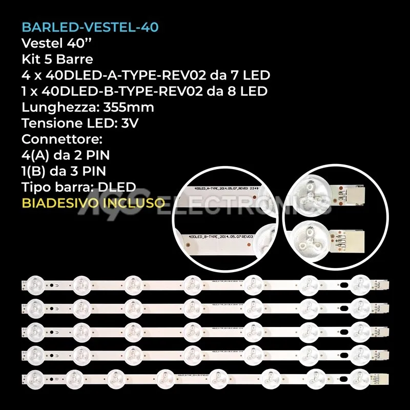 kit 5 barre LED retroilluminazione per Digihome 40 pollici modello DLED40FHD