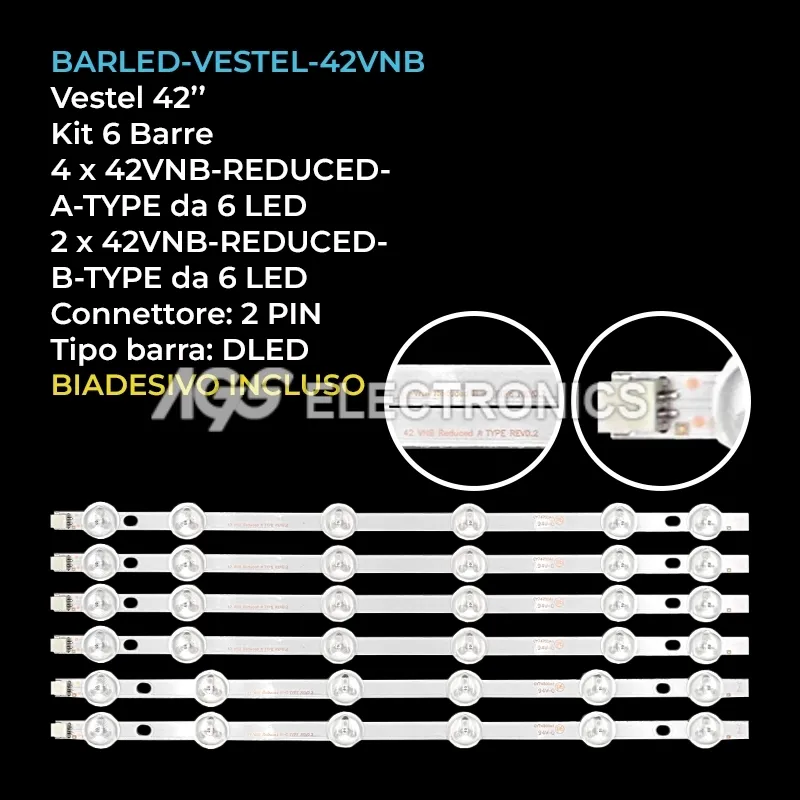 kit 6 barre LED retroilluminazione per Digihome 42 pollici modello LED42FHD