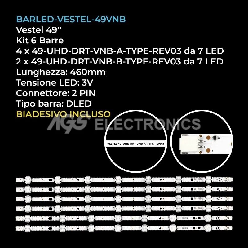 kit 6 barre LED retroilluminazione per Techwood 49 pollici modello TD49UHDLED19