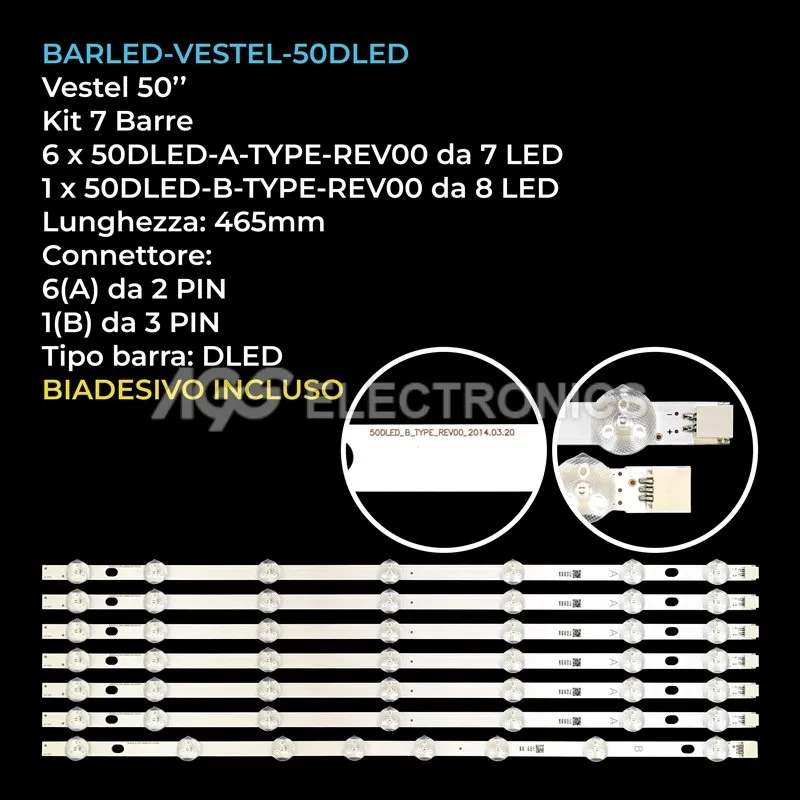 kit 7 barre LED retroilluminazione per Techwood 50 pollici modello 50AO2B