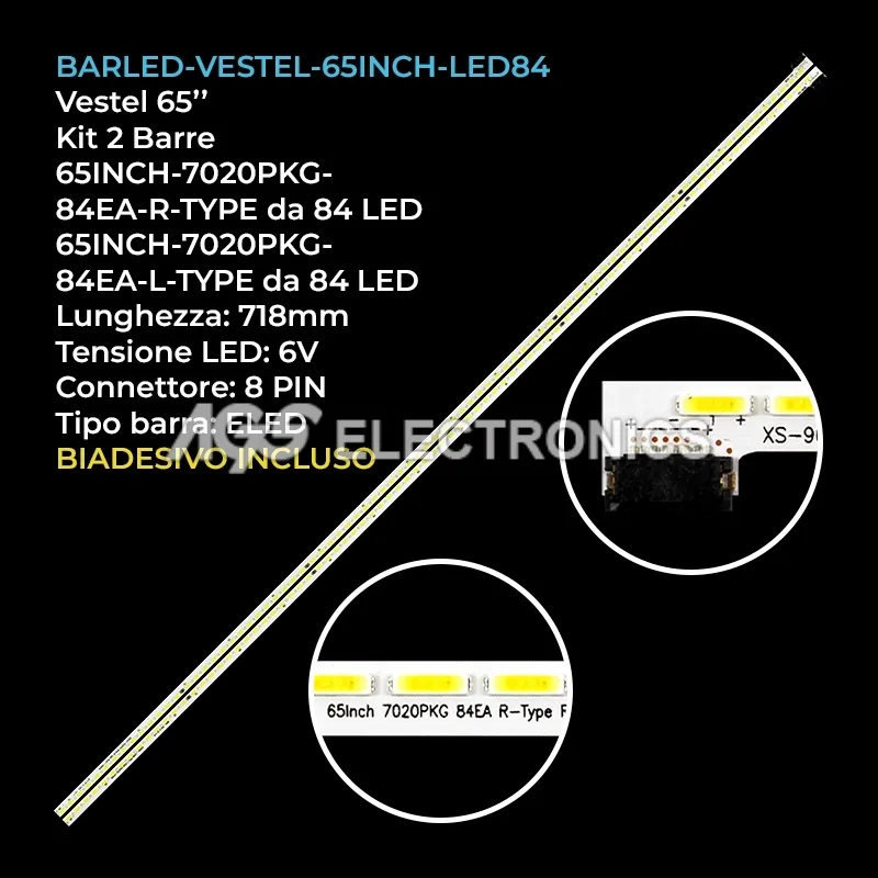 kit 2 barre LED retroilluminazione per Techwood 65 pollici modello 65A03SB