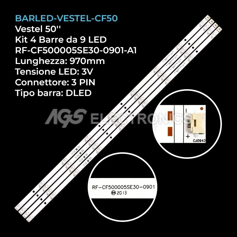 kit 4 barre LED retroilluminazione per Vestel 50 pollici pannello VES500QNZAN2Z01