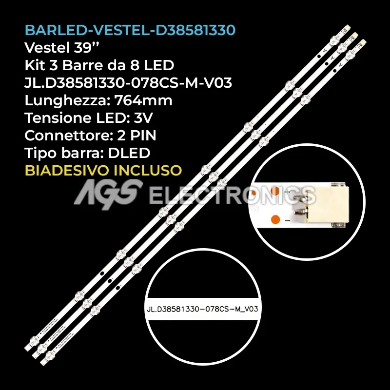 kit 3 barre LED retroilluminazione per Panasonic 39 pollici modello TX39JS350B