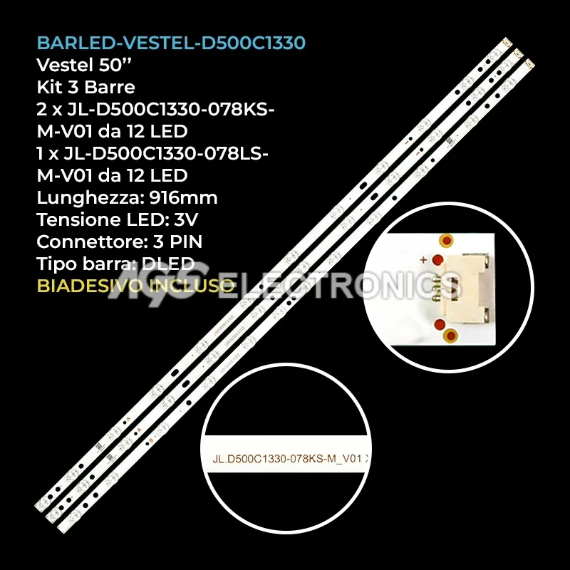 kit 3 barre LED retroilluminazione per Vestel 50 pollici pannello VES500QNDHN2N42