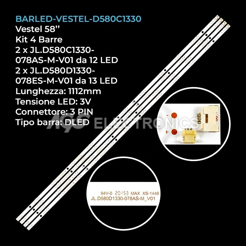 kit 4 barre LED retroilluminazione per Vestel 58 pollici modello 58UD8200