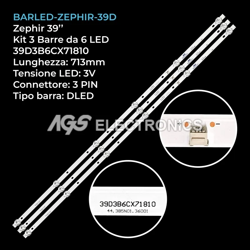 kit 3 barre LED retroilluminazione per Zephir 39 pollici modello LE40A2280W