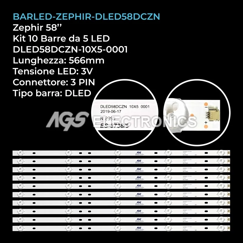kit 10 barre LED retroilluminazione per Telefunken 58 pollici modello 58UHDSMARTTV