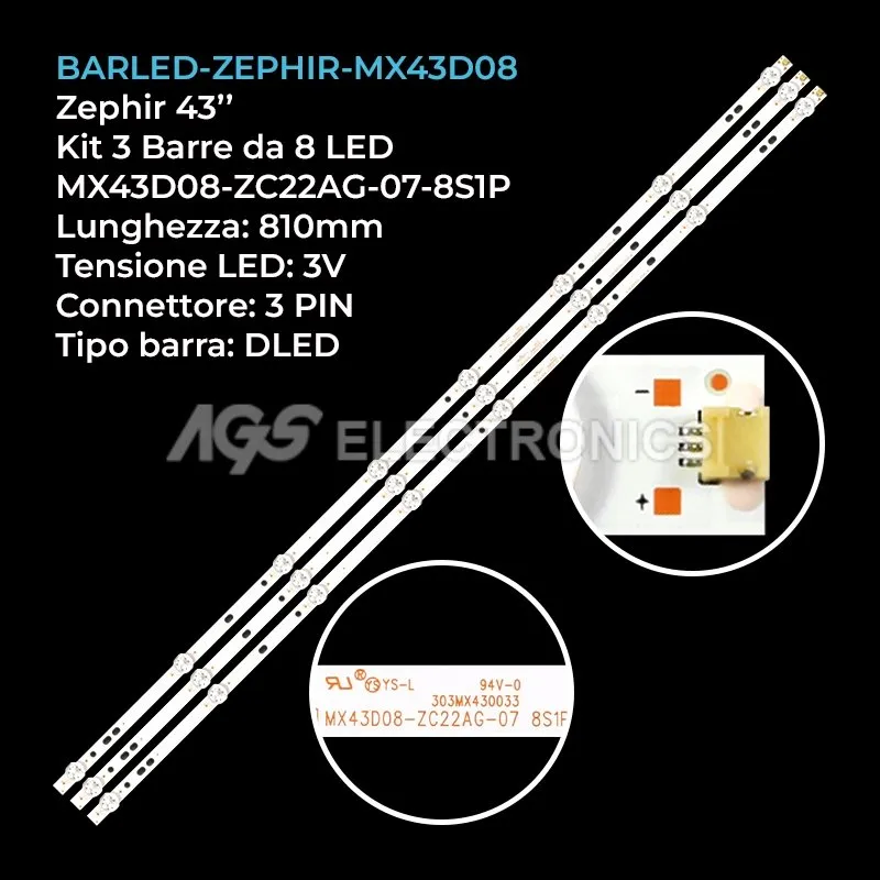 kit 3 barre LED retroilluminazione per Zephir 43 pollici modello TS43UHD2