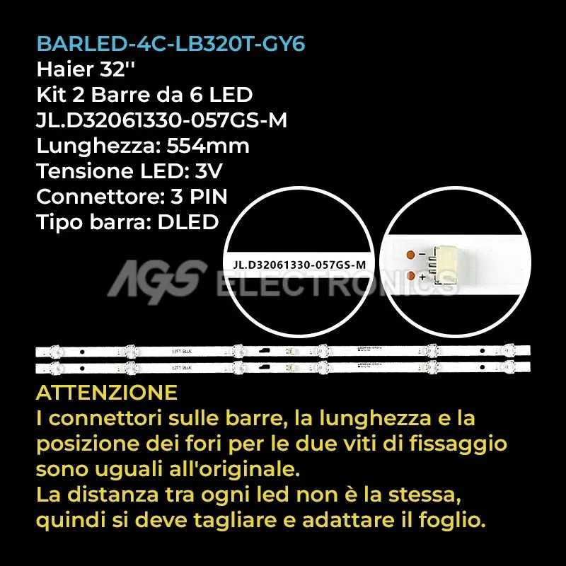 kit 2 barre LED retroilluminazione per Daewoo 32 pollici modello L32R640CTE