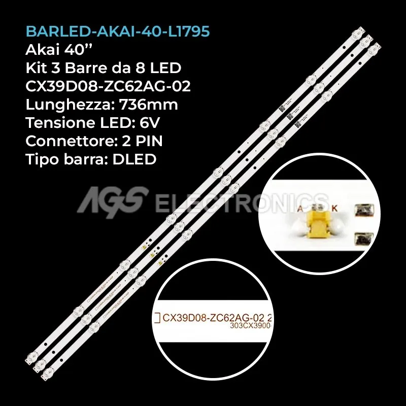 kit 3 barre LED retroilluminazione per Pixel 40 pollici modello LE39Z1