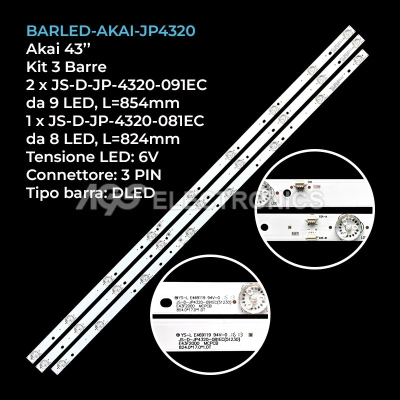 kit 3 barre LED retroilluminazione per Master 43 pollici modello TL433