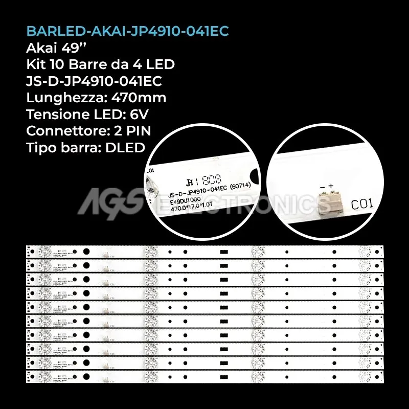 kit 10 barre LED retroilluminazione per Akai 49 pollici modello CTV500SCURVED