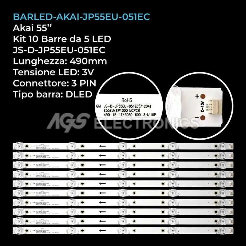 kit 10 barre LED retroilluminazione per Akai 55 pollici modello AKTV5534UHDSSMART