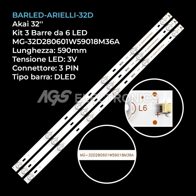 kit 3 barre LED retroilluminazione per Arielli 32 pollici modello PT320AT011D00