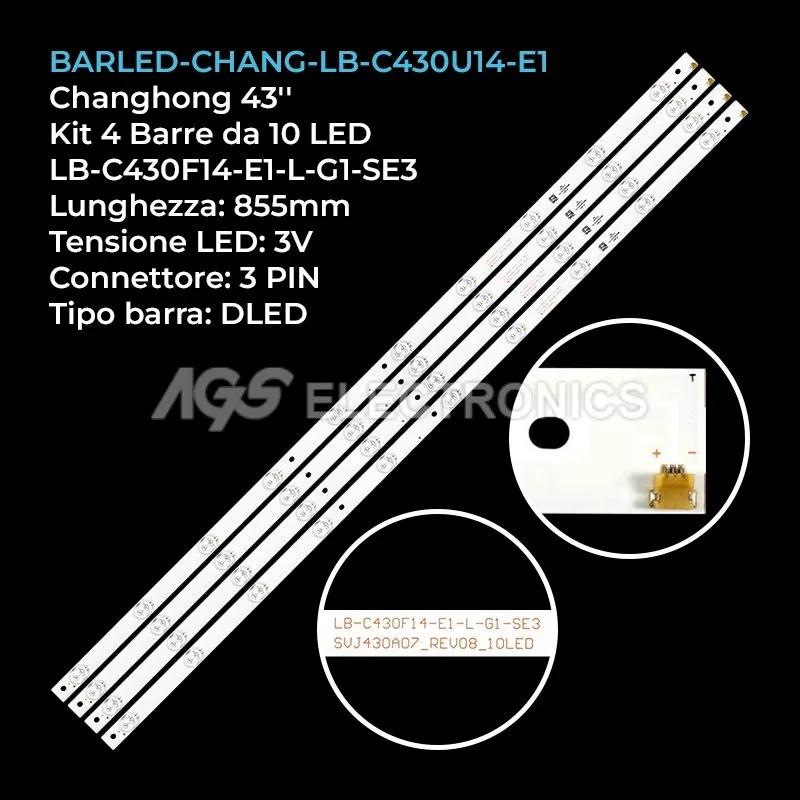 kit 4 barre LED retroilluminazione per Changhong 43 pollici modello LED43D7200I