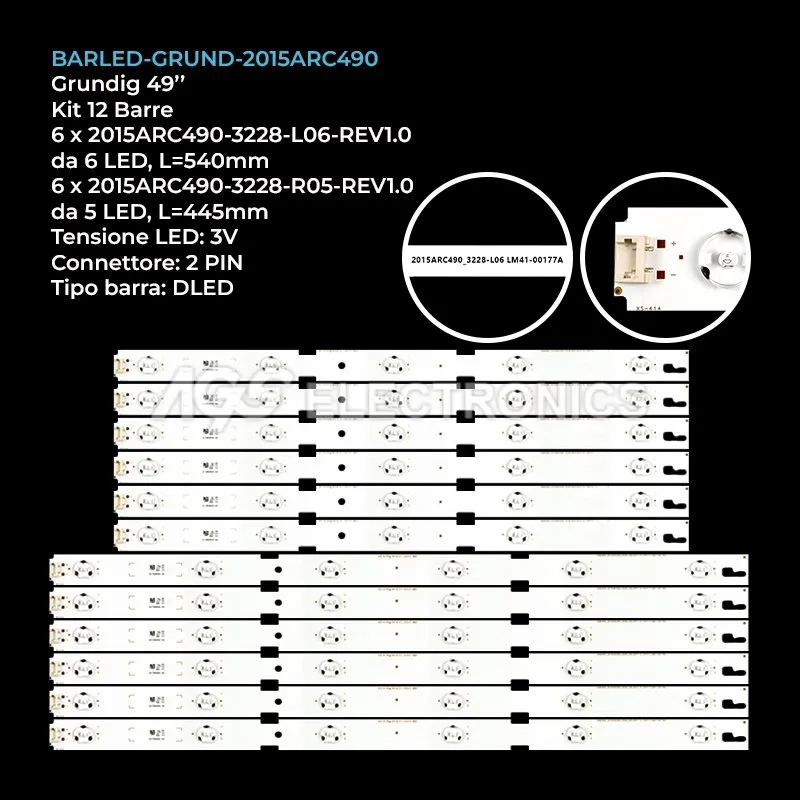 kit 12 barre LED retroilluminazione per Grundig 49 pollici modello 49GFB6623